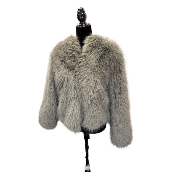 ZARA Blogger-Favorite Faux Fur Cropped Jacket Gray Hook & Eye XS 6318/261 - Picture 8 of 12